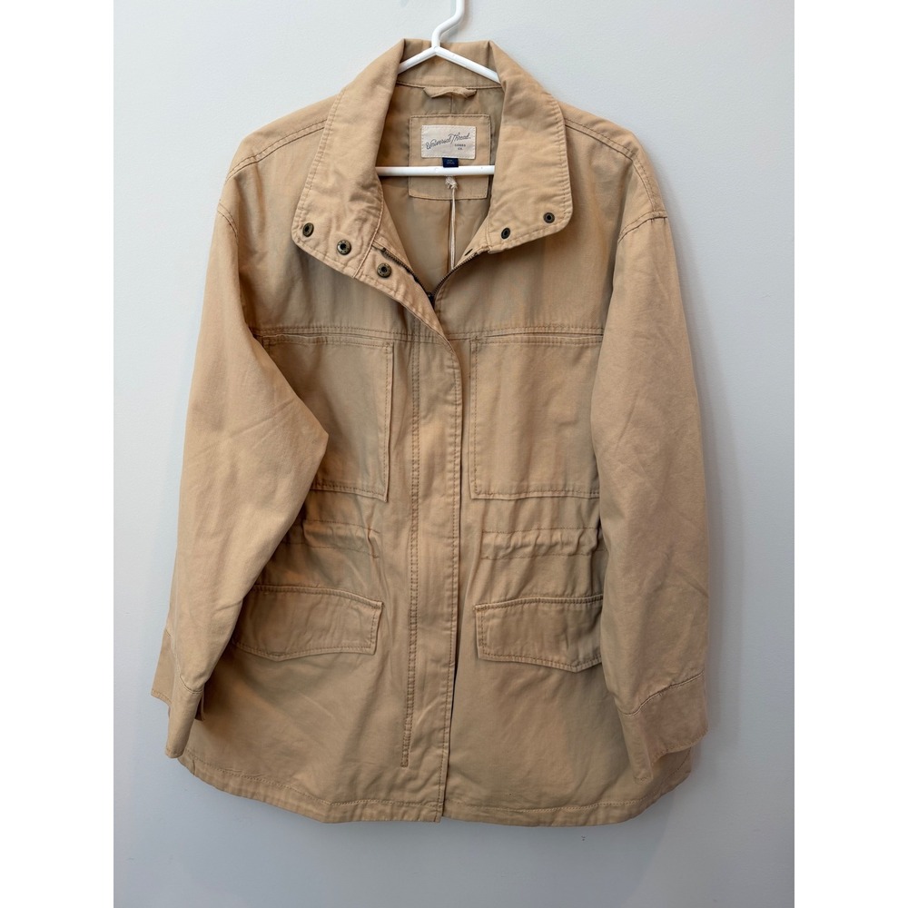 Universal Thread Tan Khaki Utility Field Jacket Women XXL Cotton Full Zip Pocket